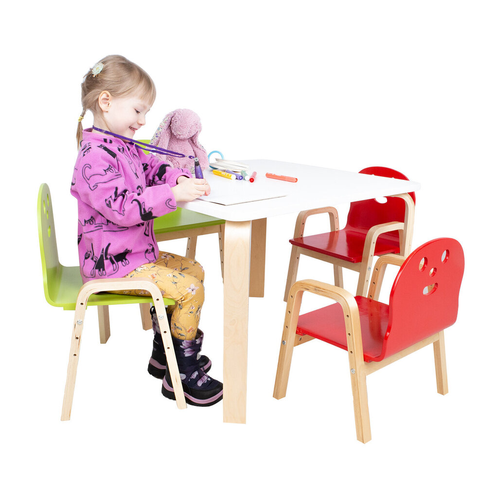 Lastekomplekt HAPPY laud ja 2 tooli, valge/roheline цена и информация | Söögilauakomplektid | kaup24.ee