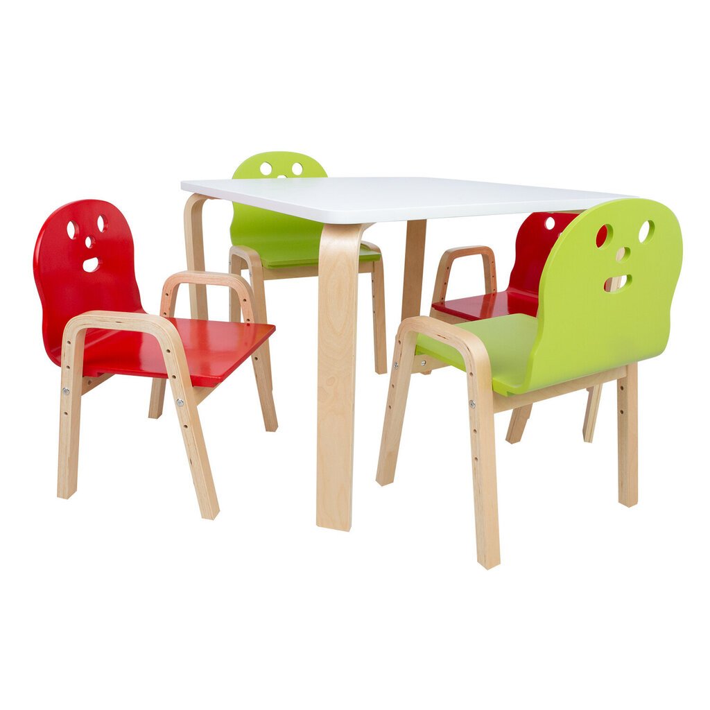 Lastekomplekt HAPPY laud ja 2 tooli, valge/punane/roheline hind ja info | Laste lauad ja toolid | kaup24.ee
