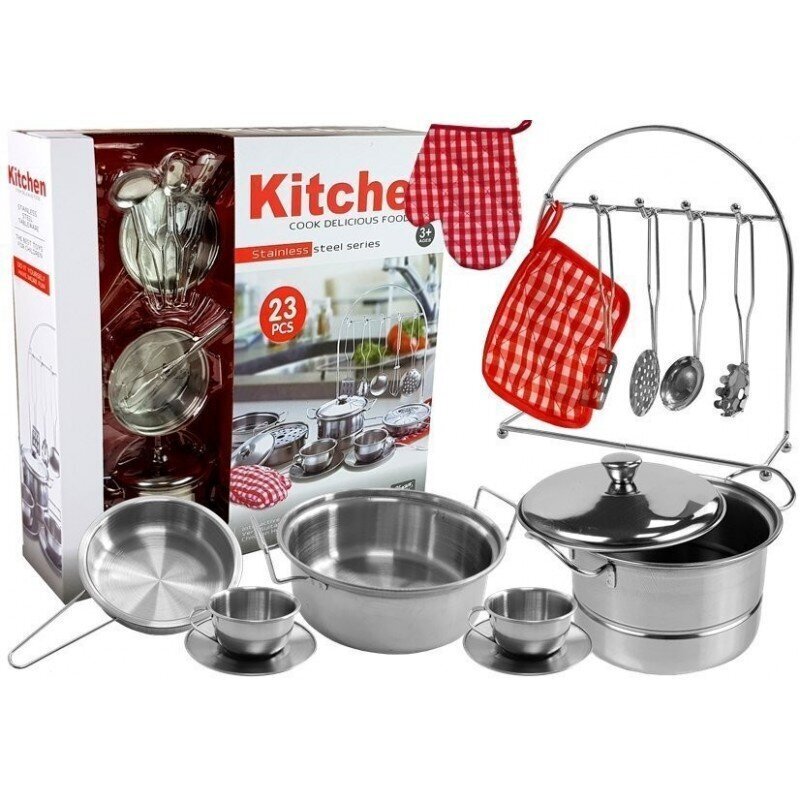A set of dishes, pots, small cook, stainless steel, 23 elements hind ja info | Tüdrukute mänguasjad | kaup24.ee
