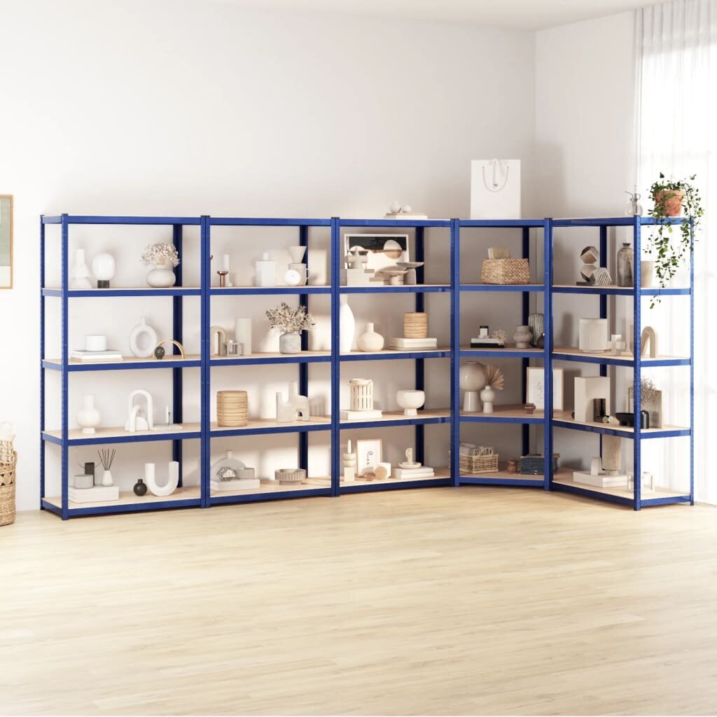 vidaXL 5 riiuliga riiulid 5 tk, sinine, teras ja tehispuit цена и информация | Riiulid tööriistadele | kaup24.ee