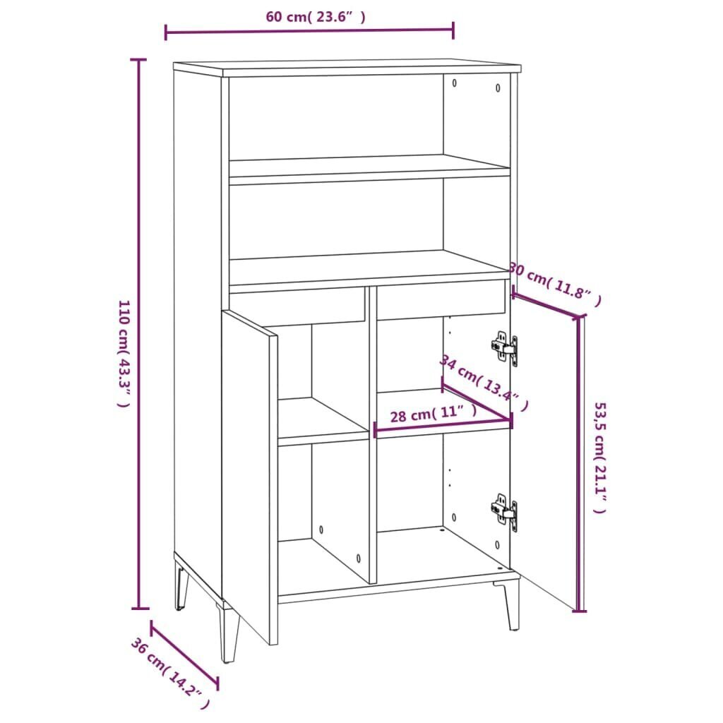 vidaXL kõrge kapp, suitsutatud tamm, 60 x 36 x 110 cm, tehispuit цена и информация | Elutoa väikesed kapid | kaup24.ee