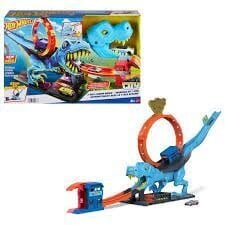 Гоночная трасса Hot Wheels T-Rex Chomp Down Track цена и информация | Развивающий мелкую моторику - кинетический песок KeyCraft NV215 (80 г) детям от 3+ лет, бежевый | kaup24.ee