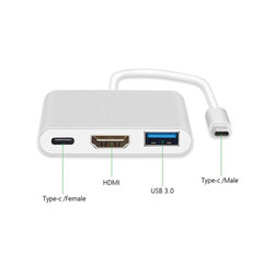 Adapter - C-tüüpi HDMI 4K*2K, USB, C-tüüpi USB - metallist 0,25 meetrit valge цена и информация | Адаптер Aten Video Splitter 2 port 450MHz | kaup24.ee