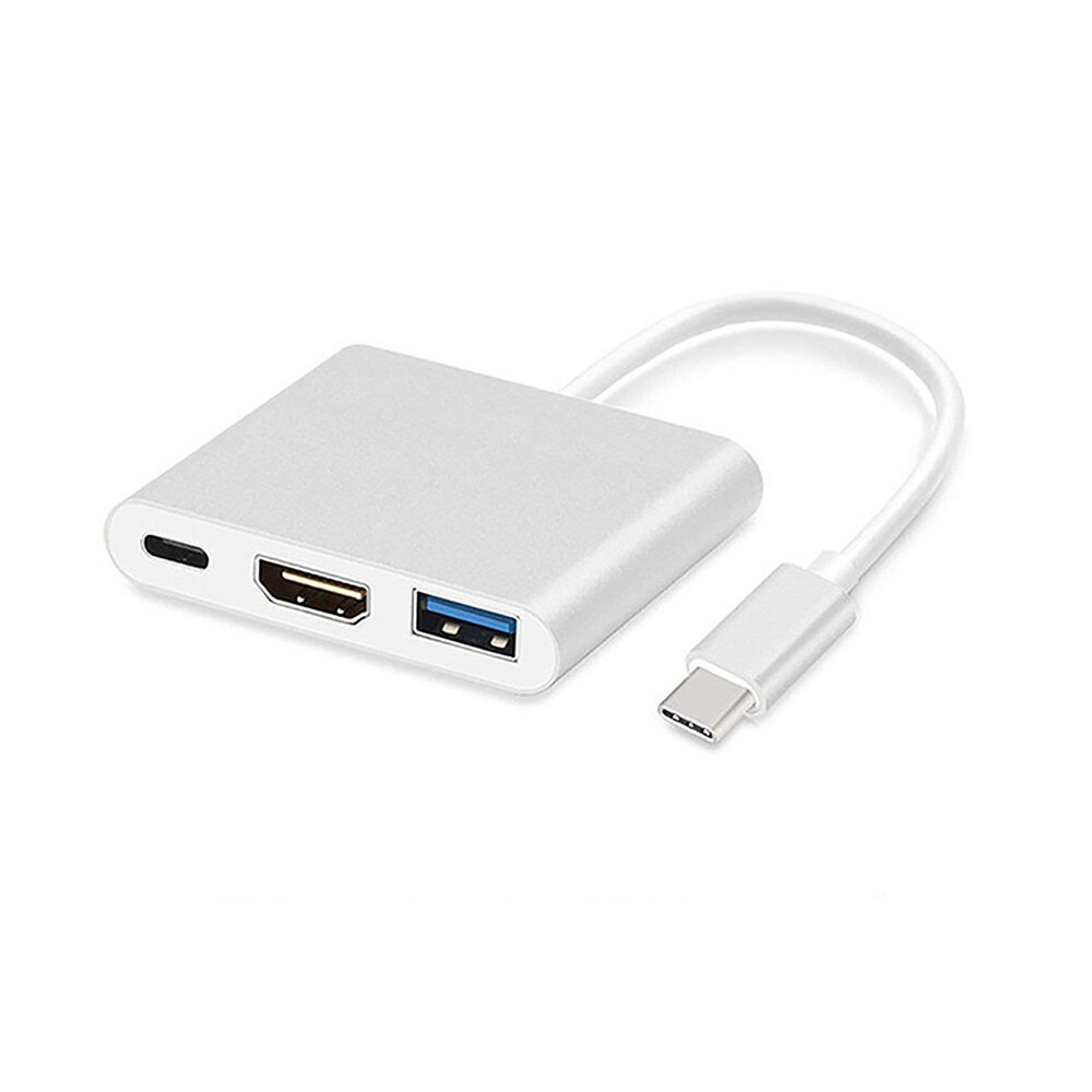 Adapter - C-tüüpi HDMI 4K*2K, USB, C-tüüpi USB - metallist 0,25 meetrit valge hind ja info | USB jagajad, adapterid | kaup24.ee