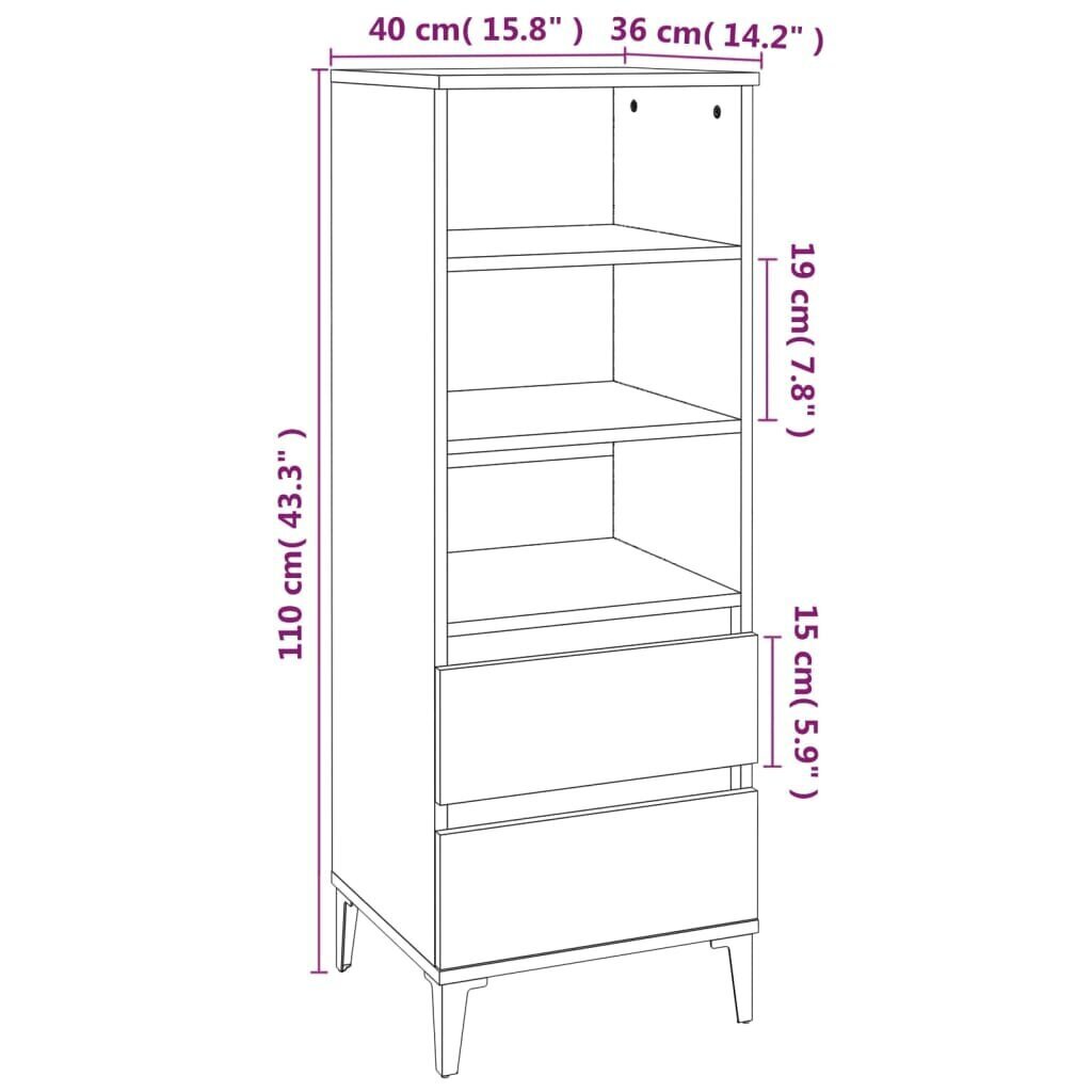 vidaXL kõrge kapp, pruun tamm, 40 x 36 x 110 cm, tehispuit hind ja info | Elutoa väikesed kapid | kaup24.ee