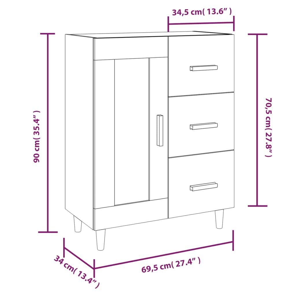 vidaXL puhvetkapp, kõrgläikega valge, 69,5 x 34 x 90 cm, tehispuit hind ja info | Elutoa väikesed kapid | kaup24.ee