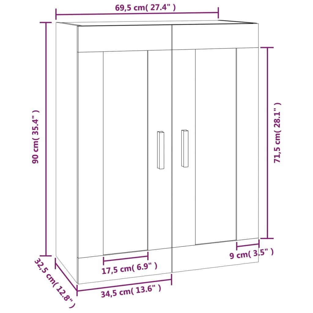 vidaXL seinakapp, kõrgläikega valge, 69,5 x 32,5 x 90 cm, tehispuit hind ja info | Elutoa väikesed kapid | kaup24.ee