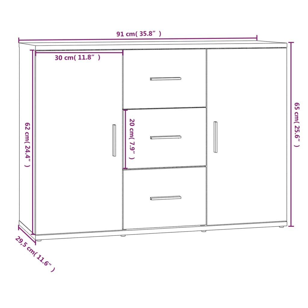 vidaXL puhvetkapp, kõrgläikega valge, 91 x 29,5 x 65 cm, tehispuit цена и информация | Elutoa väikesed kapid | kaup24.ee