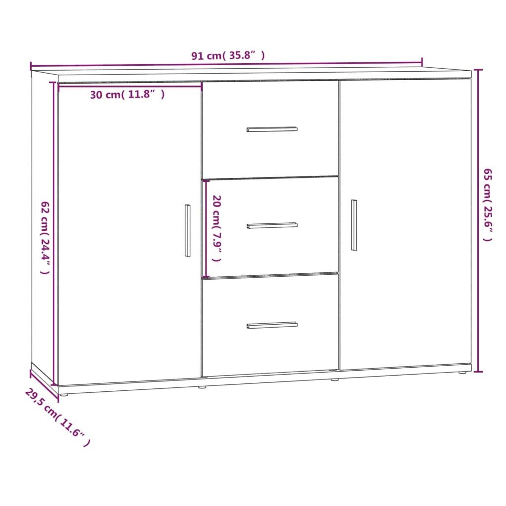 vidaXL puhvetkapp, kõrgläikega valge, 91 x 29,5 x 65 cm, tehispuit hind ja info | Elutoa väikesed kapid | kaup24.ee