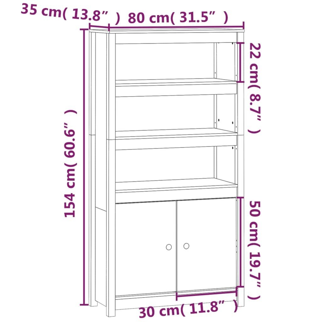 vidaXL kõrge kapp, valge, 80 x 35 x 154 cm, männipuit hind ja info | Elutoa väikesed kapid | kaup24.ee