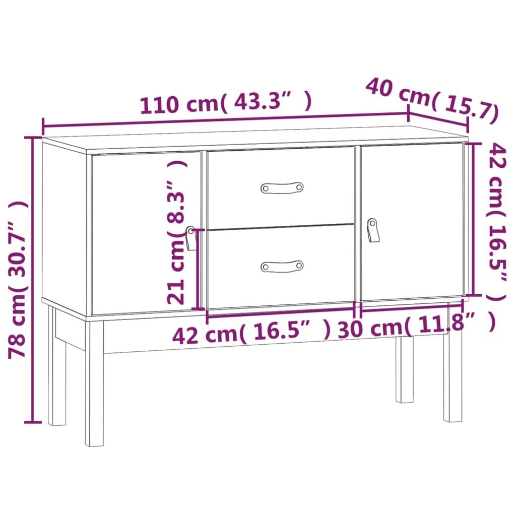 vidaXL puhvetkapp, must, 110 x 40 x 78 cm, männipuit hind ja info | Elutoa väikesed kapid | kaup24.ee