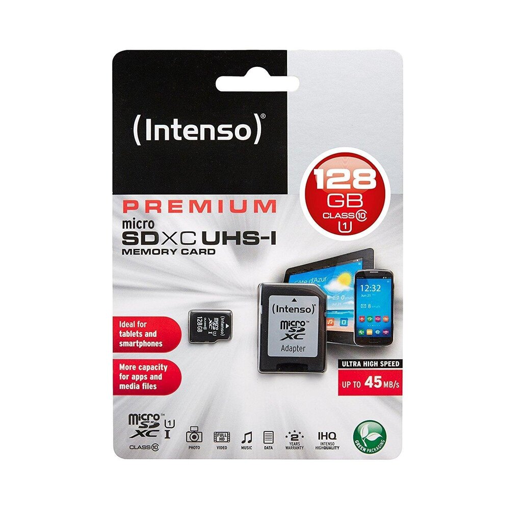 MEMORY MICRO SDXC 128GB UHS-I/W/ADAPTER 3423491 INTENSO цена и информация | Mobiiltelefonide mälukaardid | kaup24.ee