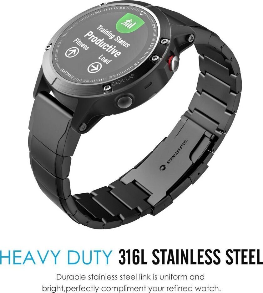 Tech Protect Steelband Garmin Fenix 3 / 5X / 3HR / 5X PLUS / 6X / 6X PRO / 7X (26mm), must hind ja info | Nutikellade ja nutivõrude tarvikud | kaup24.ee