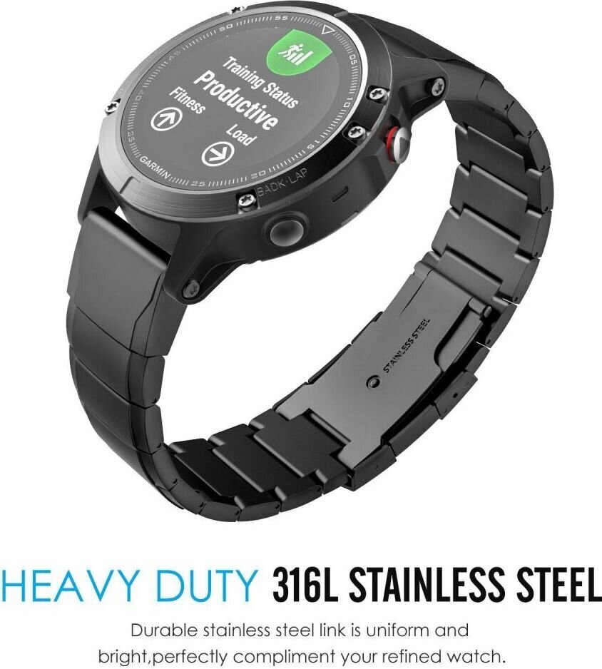 Tech Protect Steelband Garmin Fenix 5 / 6 / 6 PRO / 7 (22mm), must hind ja info | Nutikellade ja nutivõrude tarvikud | kaup24.ee