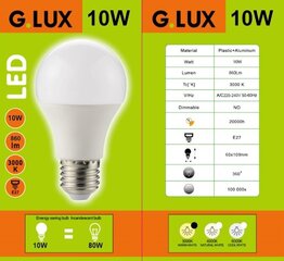 LED pirnid G.LUX GR-LED-A60-P-10W 3000K, 10 tk pakis цена и информация | Лампочки | kaup24.ee