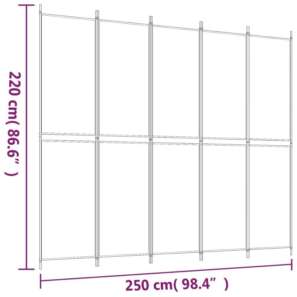 vidaXL 5 paneeliga ruumijagaja, must, 250x220 cm, kangas цена и информация | Sirmid ja vaheseinad | kaup24.ee