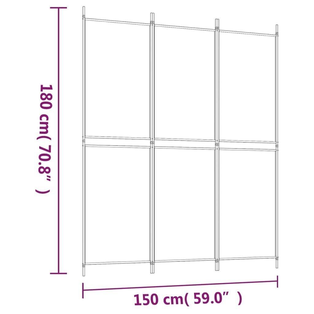 vidaXL 3 paneeliga ruumijagaja, valge, 150 x 180 cm, kangas hind ja info | Sirmid ja vaheseinad | kaup24.ee