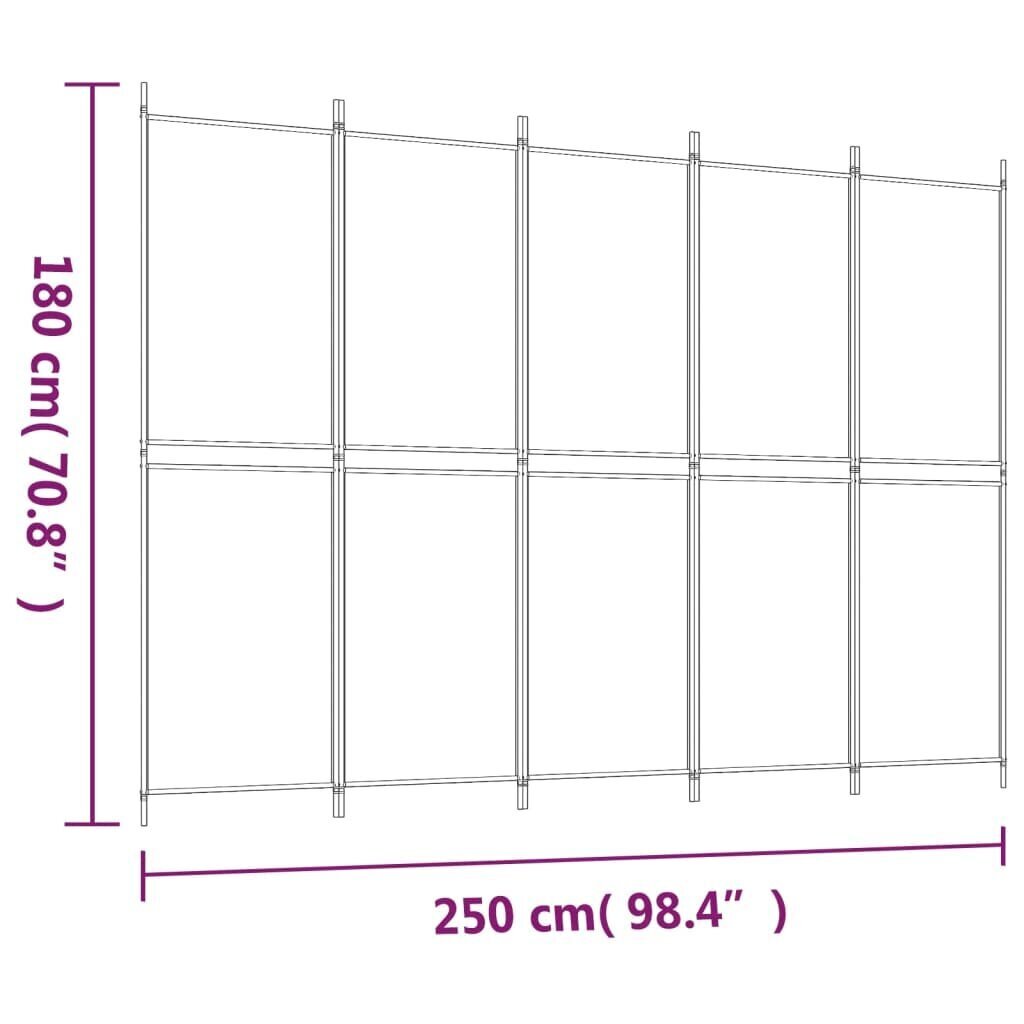 vidaXL 5 paneeliga ruumijagaja, antratsiithall, 250 x 180 cm, kangas hind ja info | Sirmid ja vaheseinad | kaup24.ee