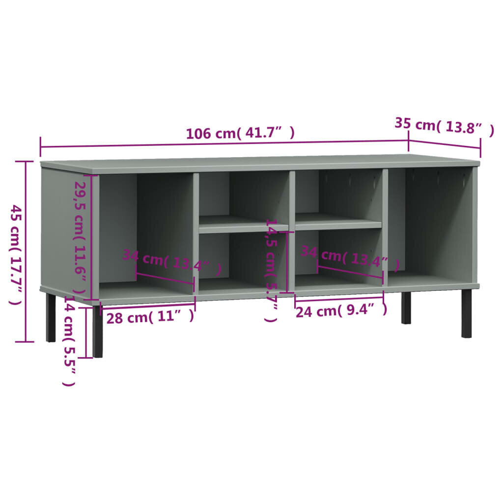 vidaXL kingariiul metalljalgadega, hall, 106x35x45 cm, OSLO hind ja info | Jalatsikapid, jalatsiriiulid | kaup24.ee