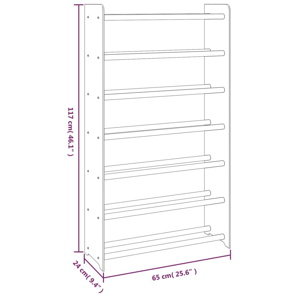 vidaXL kingariiul, hall, 65x24x117 cm, tehispuit hind ja info | Jalatsikapid, jalatsiriiulid | kaup24.ee