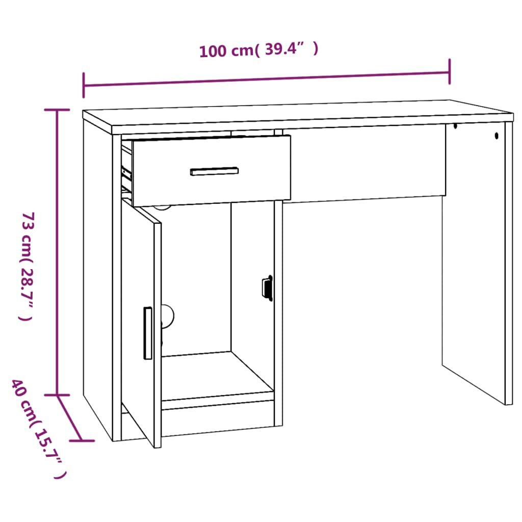 vidaXL kirjutuslaud sahtli ja kapiga, hall, 100x40x73 cm, tehispuit hind ja info | Arvutilauad, kirjutuslauad | kaup24.ee