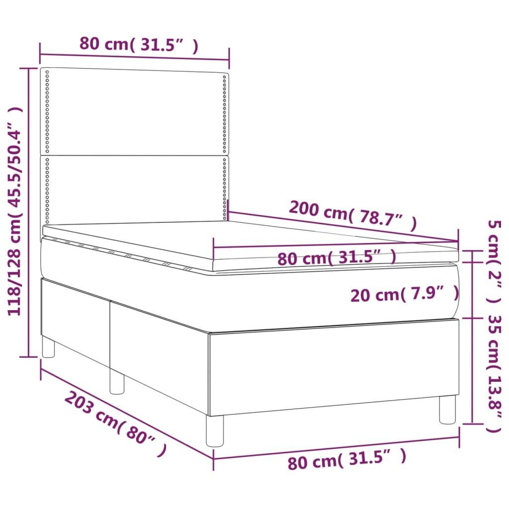 vidaXL kontinentaalvoodi madratsiga, kreemjas, 80x200 cm, kangas цена и информация | Voodid | kaup24.ee