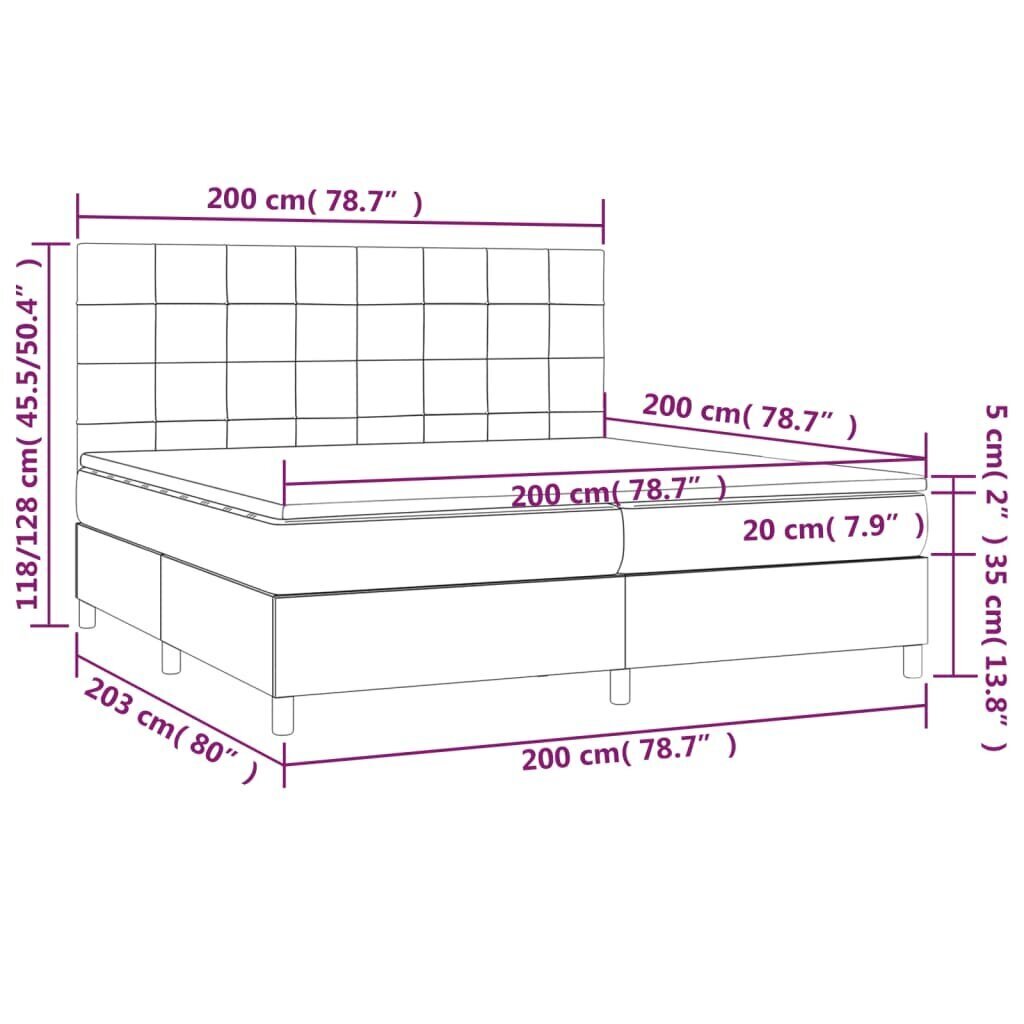 vidaXL kontinentaalvoodi madratsiga, tumeroheline, 200x200 cm, samet hind ja info | Voodid | kaup24.ee