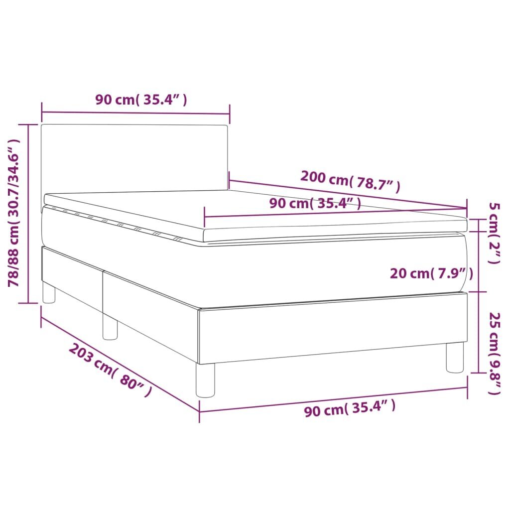 vidaXL kontinentaalvoodi madratsiga, roosa, 90x200 cm, samet hind ja info | Voodid | kaup24.ee