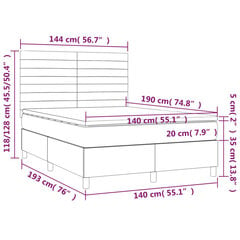 vidaXL kontinentaalvoodi madratsiga,tumehall, 140x190 cm, kangas цена и информация | Кровати | kaup24.ee