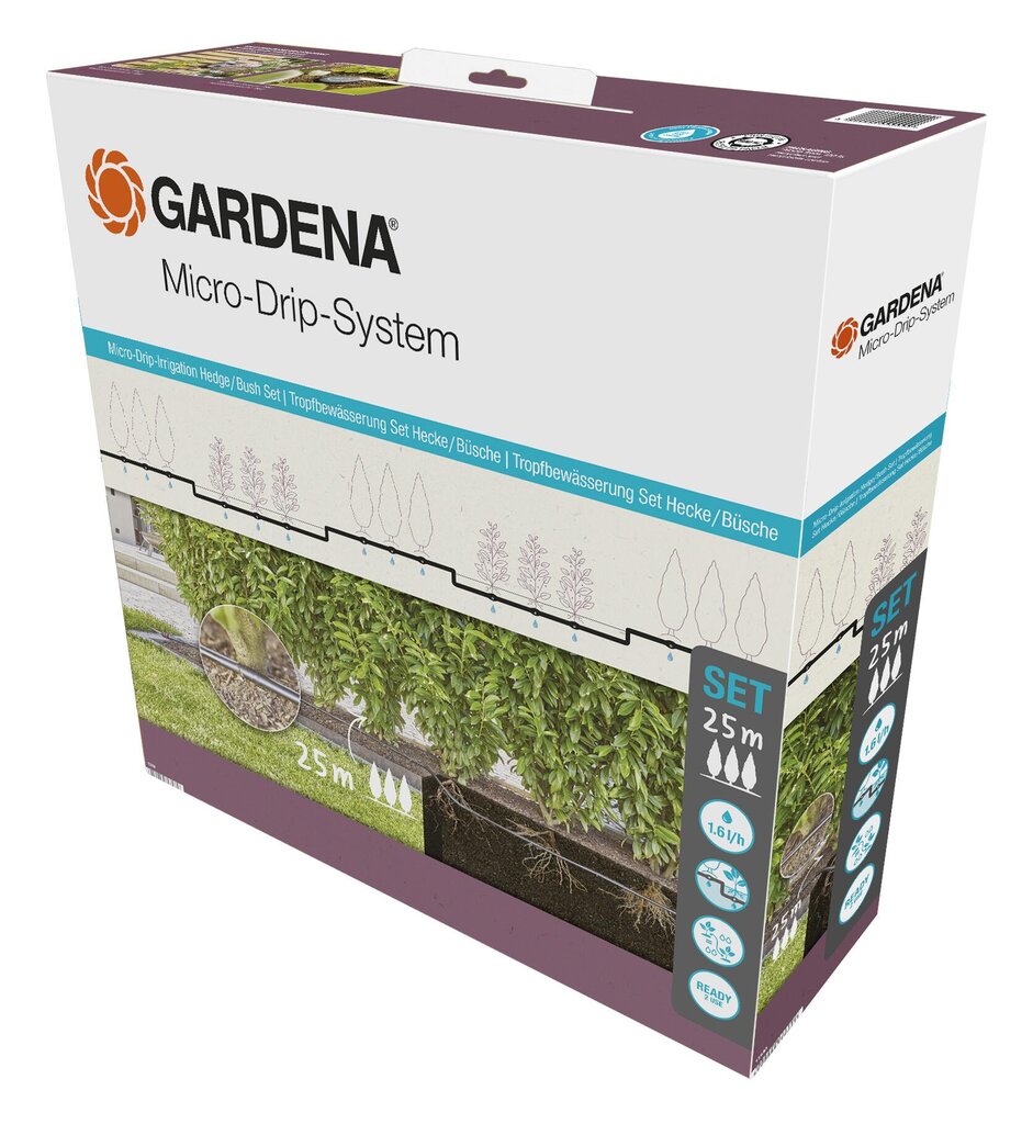 Tilkkastmissüsteem põõsastele/hekkidele Gardena Micro-Drip-Irrigation, 25 m hind ja info | Kastekannud, voolikud, niisutus | kaup24.ee