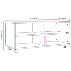 vidaXL ratastega telerikapp, pruun tamm, 90 x 35 x 35 cm, tehispuit hind ja info | TV alused | kaup24.ee