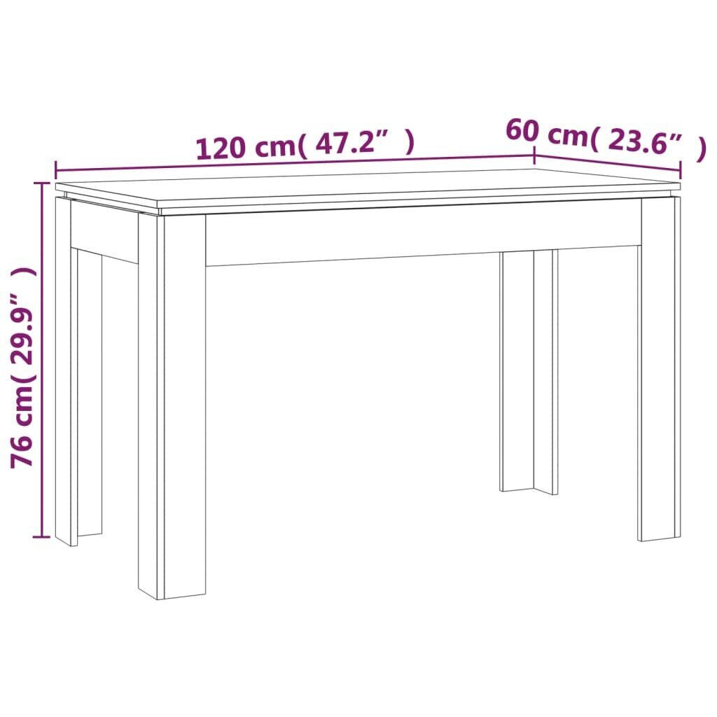 Söögilaud, Puit, 120 x 60 x 76 cm, halli tamme värvi цена и информация | Köögi- ja söögilauad | kaup24.ee