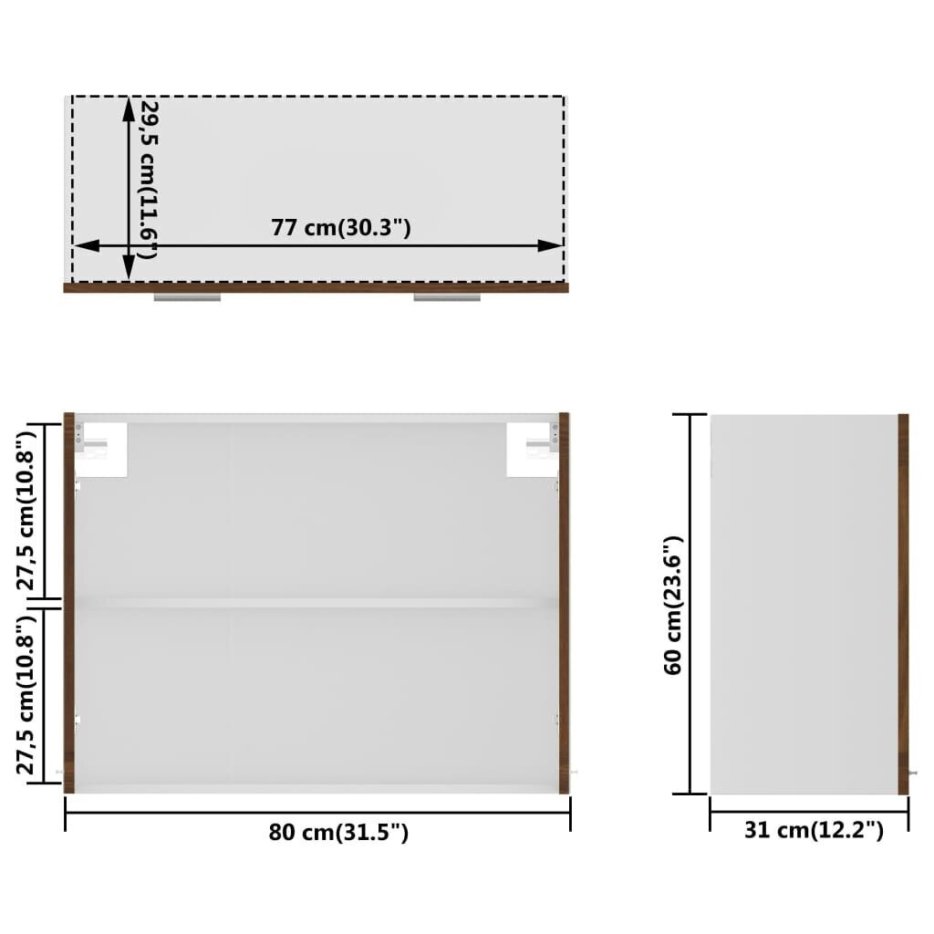 Rippkapp klaasiga, pruun tamm, 80 x 31 x 60 cm, puit hind ja info | Köögikapid | kaup24.ee