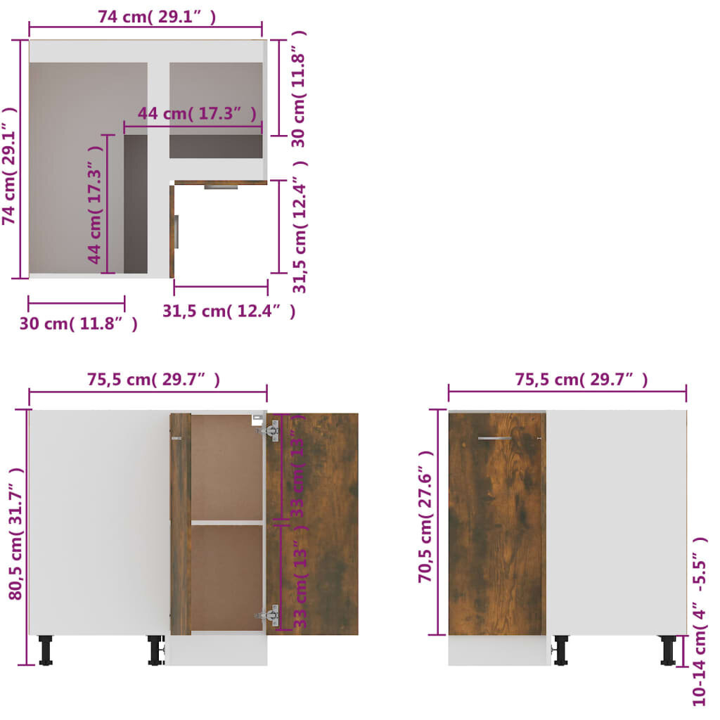 Köögikapp, suitsutamm, 75,5 x 75,5 x 80,5 cm, puit цена и информация | Köögikapid | kaup24.ee