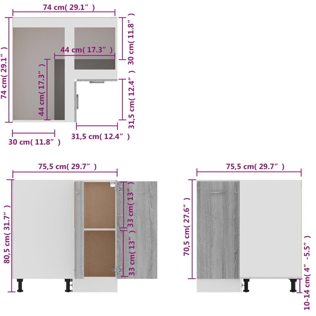 Köögikapp, hall tamm, 75,5 x 75,5 x 80,5 cm, puit цена и информация | Köögikapid | kaup24.ee