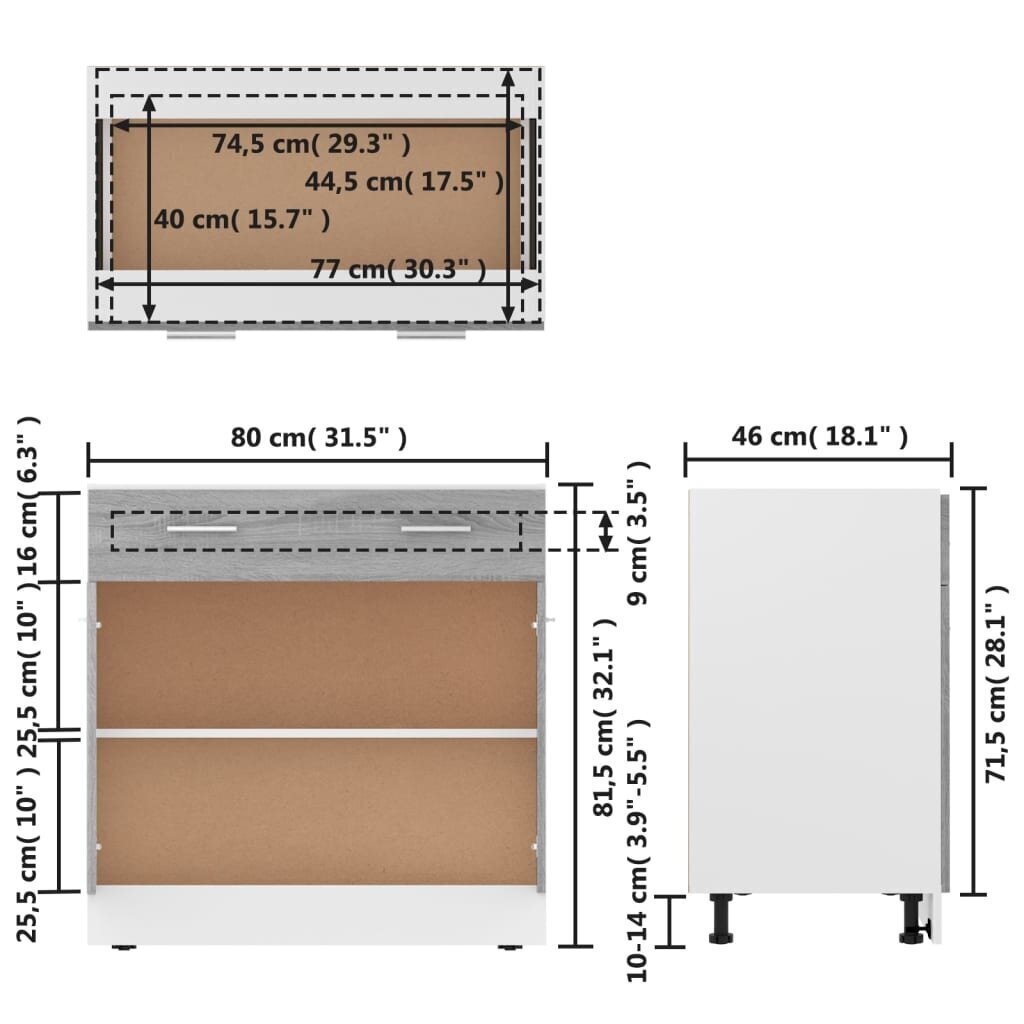 Alumine sahtliga kapp, hall, 80 x 46 x 81,5 cm, puit hind ja info | Köögikapid | kaup24.ee