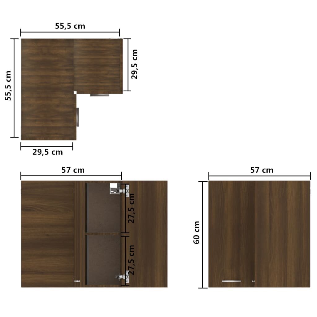 Seina nurgakapp, pruun, tamm, 57 x 57 x 60c m, puit цена и информация | Köögikapid | kaup24.ee