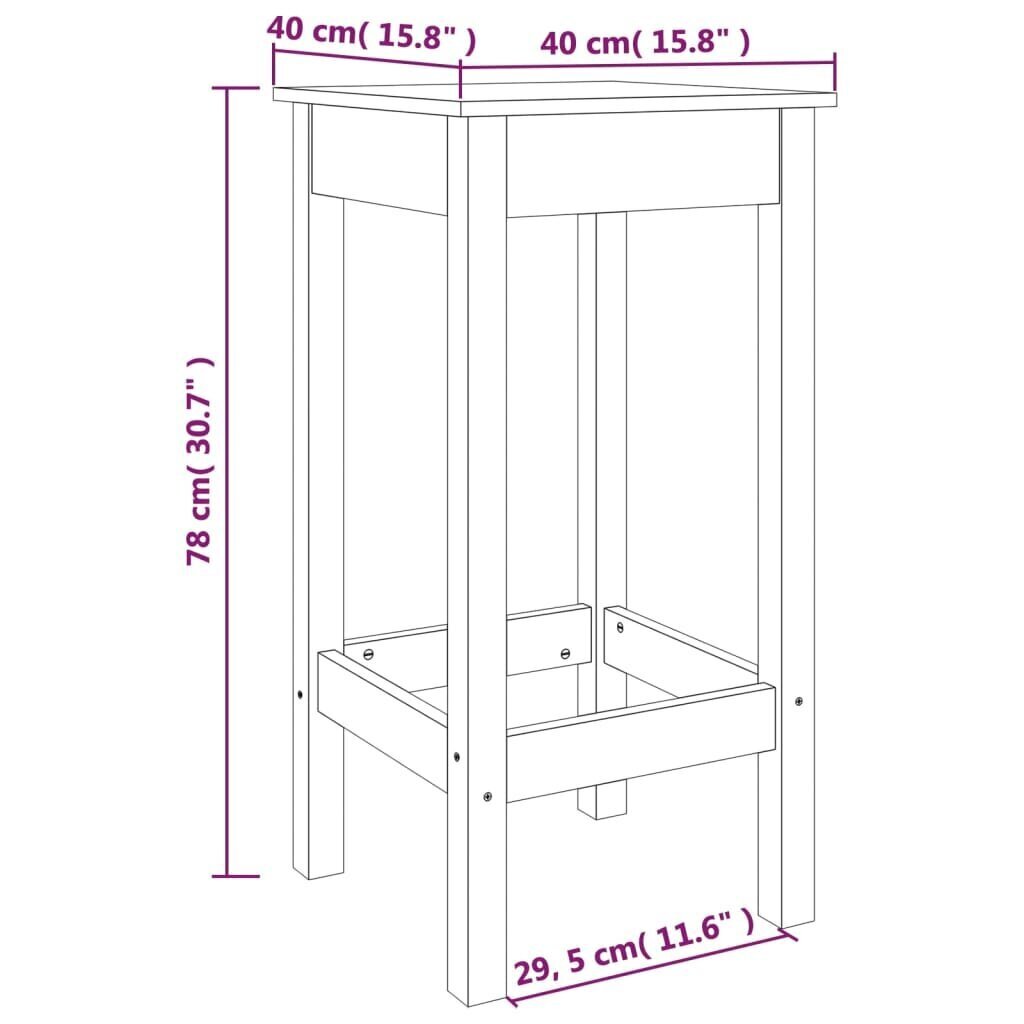 Baaritoolid vidaXL, Täismännipuit, 2tk, 40 x 40 x 78 cm, meepruun hind ja info | Söögitoolid, baaritoolid | kaup24.ee