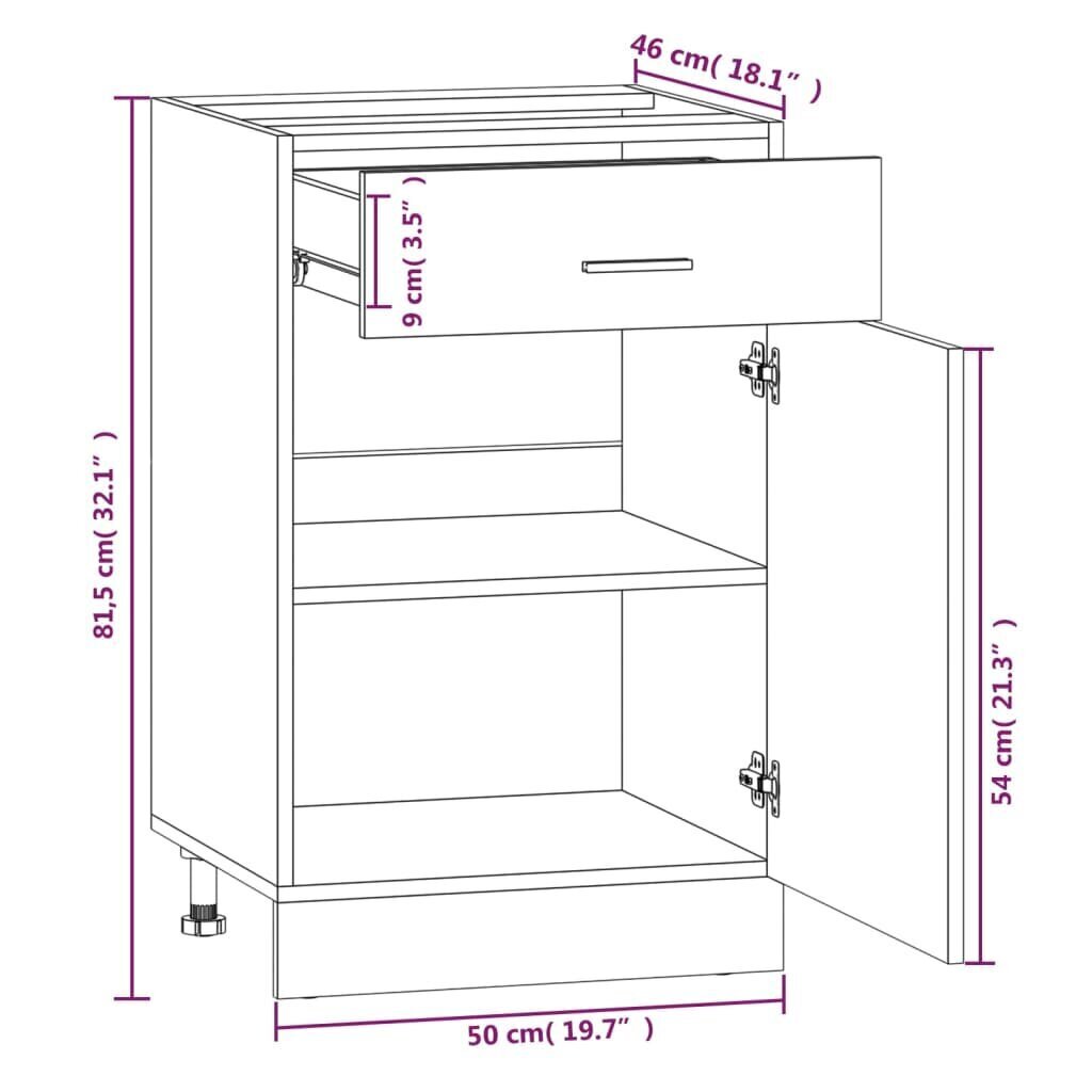 Alumine kapp 1D1S 50 x 46 x 81,5 cm, pruun/valge hind ja info | Köögikapid | kaup24.ee