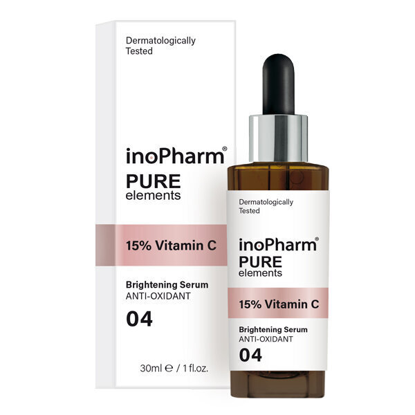 Näoseerum koos 15% C-vitamiiniga Pure Elements, InoPharm, 30 ml hind ja info | Näoõlid, seerumid | kaup24.ee
