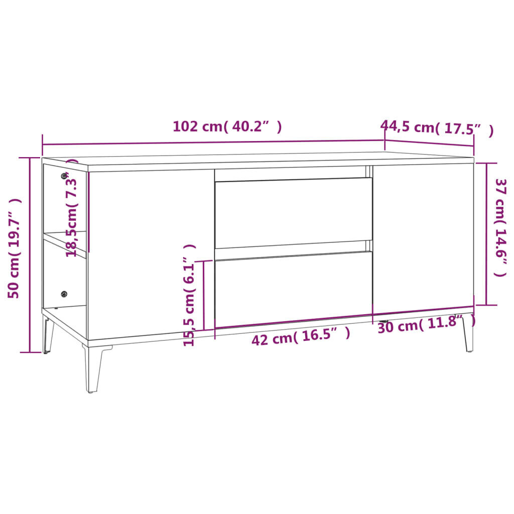 vidaXL telerikapp, suitsutatud tamm, 102 x 44,5 x 50 cm, tehispuit цена и информация | TV alused | kaup24.ee