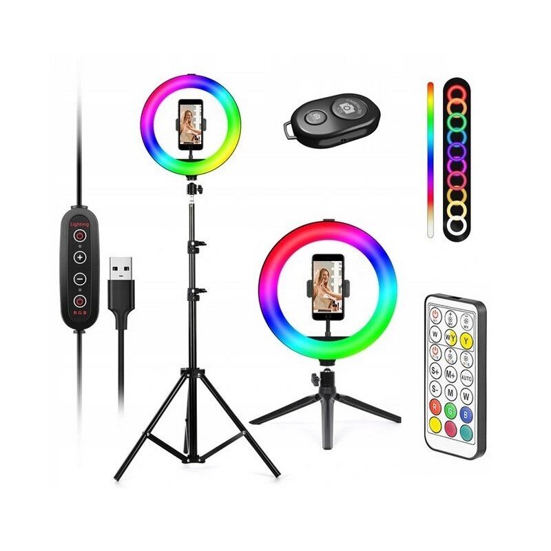 Ringikujuline RGB LED lamp 30 cm koos statiivi ja muude tarvikutega цена и информация | Selfie sticks | kaup24.ee