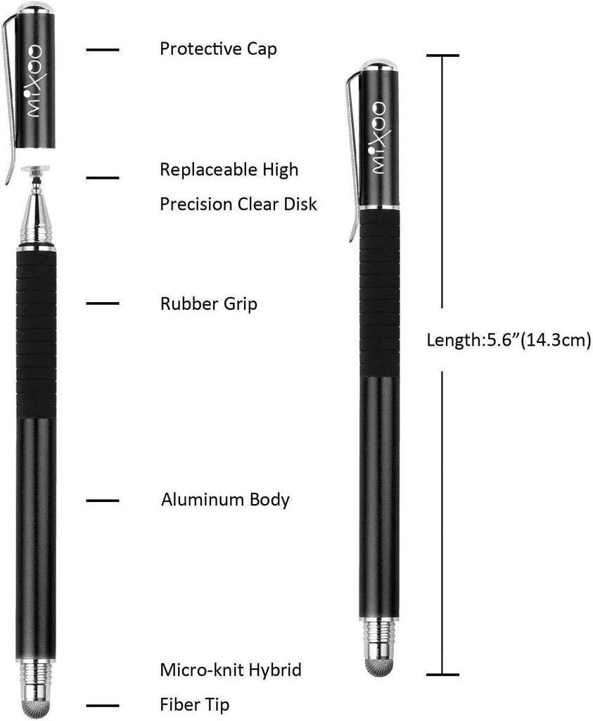 Mixoo Pen Precision Disc Stylus puutepliiats Stylus 2 ühes pliiats, mis ühildub nutitelefonide ja tahvelarvutitega (must) цена и информация | Tahvelarvuti lisatarvikud | kaup24.ee