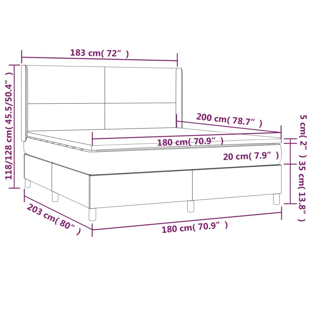 vidaXL kontinentaalvoodi madratsiga, sinine, 180x200 cm, kangas hind ja info | Voodid | kaup24.ee