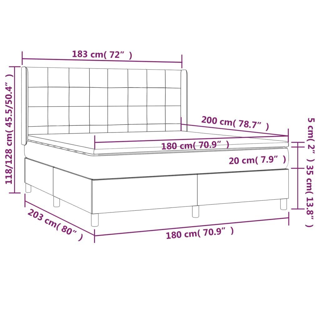 vidaXL kontinentaalvoodi madratsiga, tumepruun, 180x200 cm, kangas hind ja info | Voodid | kaup24.ee