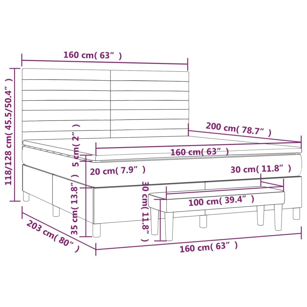 vidaXL kontinentaalvoodi madratsiga, tumehall, 160x200 cm, kangas цена и информация | Voodid | kaup24.ee