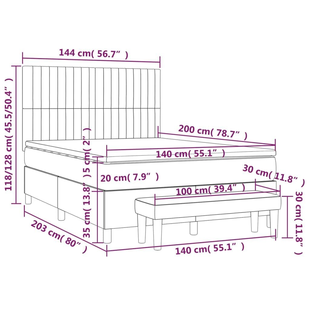 vidaXL kontinentaalvoodi madratsiga, tumehall, 140x200 cm, kangas цена и информация | Voodid | kaup24.ee