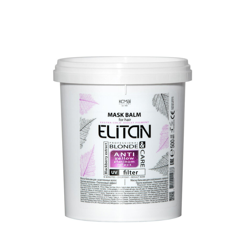 Juuksemask-palsam Elitan Anti Yellow Platinum, 500 ml hind ja info | Maskid, õlid, seerumid | kaup24.ee