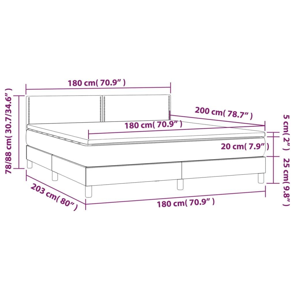 vidaXL kontinentaalvoodi madratsiga, tumehall, 180x200 cm, kangas hind ja info | Voodid | kaup24.ee