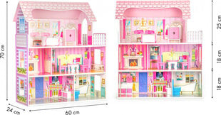 Ecotoys Large wooden dollhouse + furniture kaina ir informacija | Tüdrukute mänguasjad | kaup24.ee